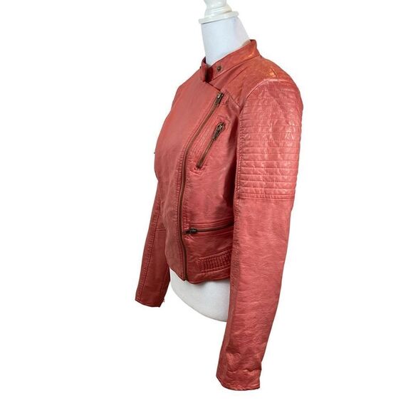 Guess Pink/Red Faux Leather Moto Jacket with Asymmetrical Zipper Size Small - Picture 3 of 15